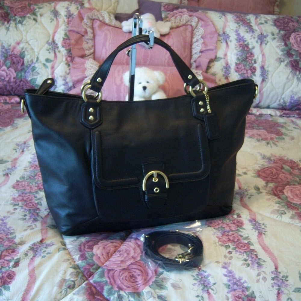 COACH BLACK LEATHER CAMPBELL IZZY HANDBAG NWOT